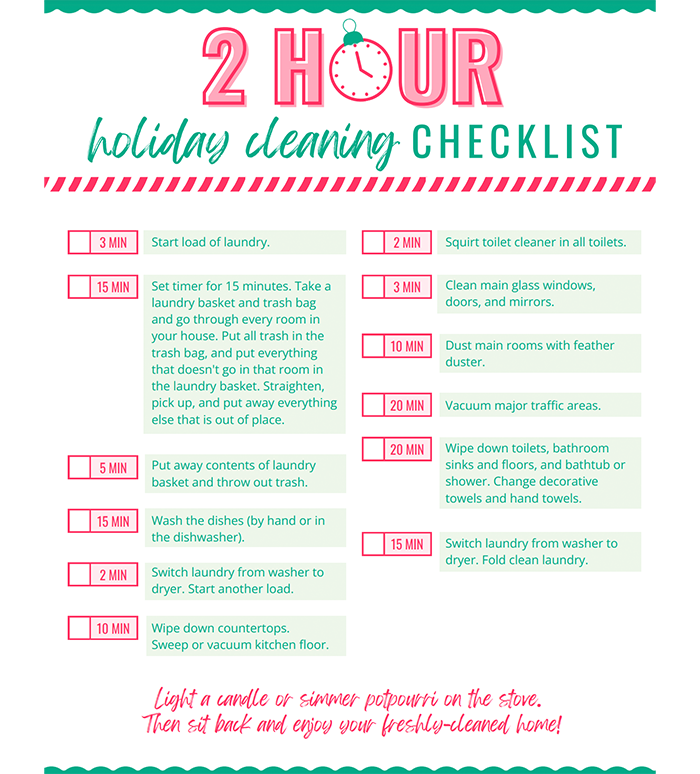 Holiday 2hr cleaning checklist